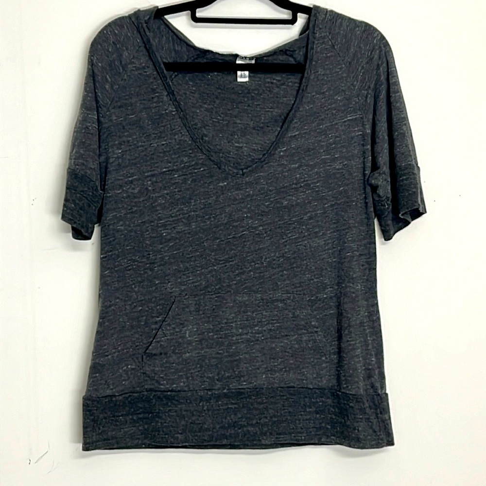 🌞 District Threads black lightweight short sleeve scoop neck hoodie L
